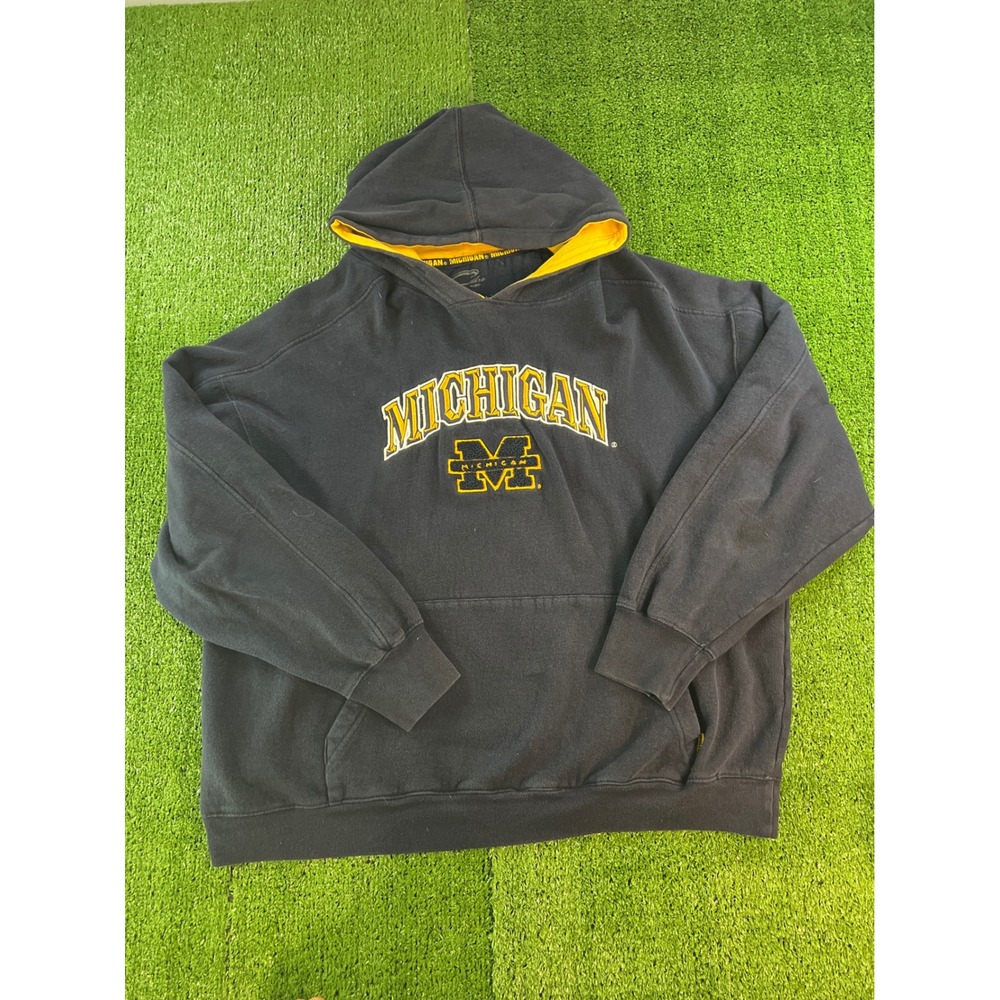 Michigan Wolverines Hoodie NCAA College Blue Yellow‎ Mens Sweatshirt Size XL